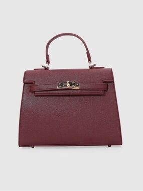 Structured Wine Top-Handle Satchel with Gold Hardware